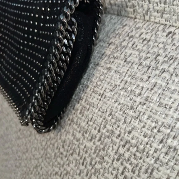 Stella McCartney Shimmery Black Shaggy Deer Studded Falabella Crossbody/Dust Bag - Picture 3 of 12